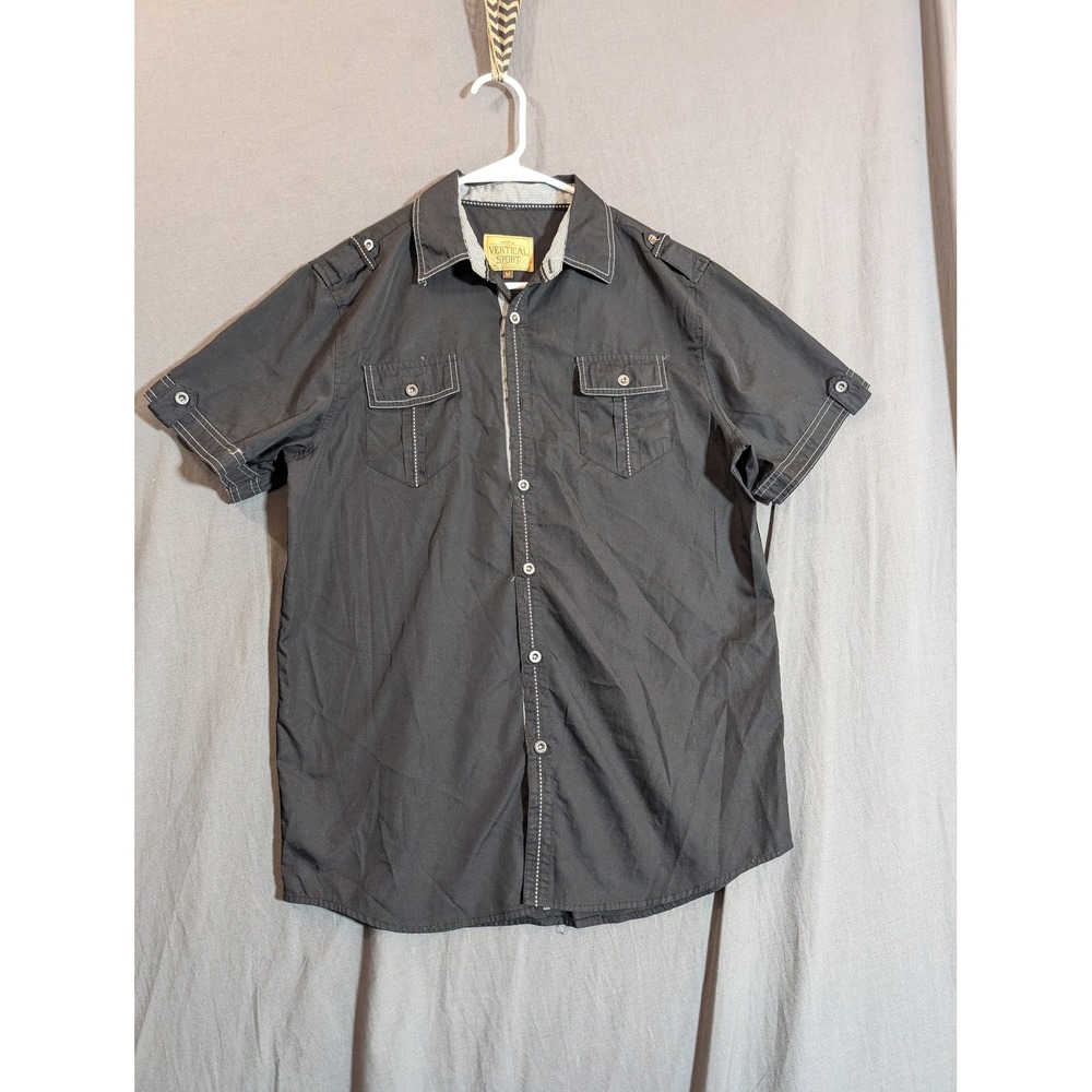 VERTICAL SPORT Mens Black Short Sleeve Button Up Shirt Size M Casual D3‎